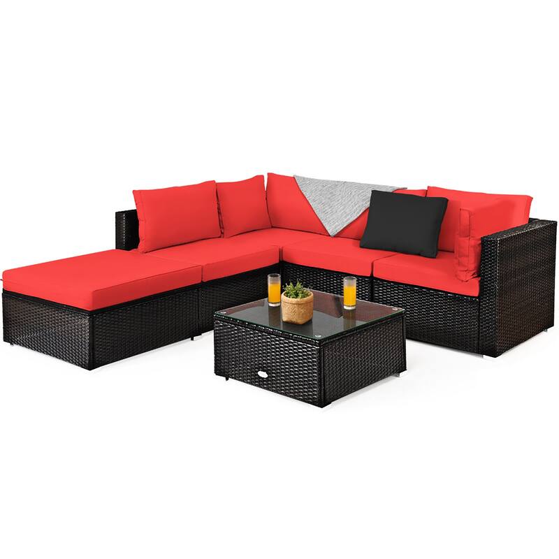 Costway 6PCS Outdoor Patio Rattan Furniture Set Cushioned Sectional
