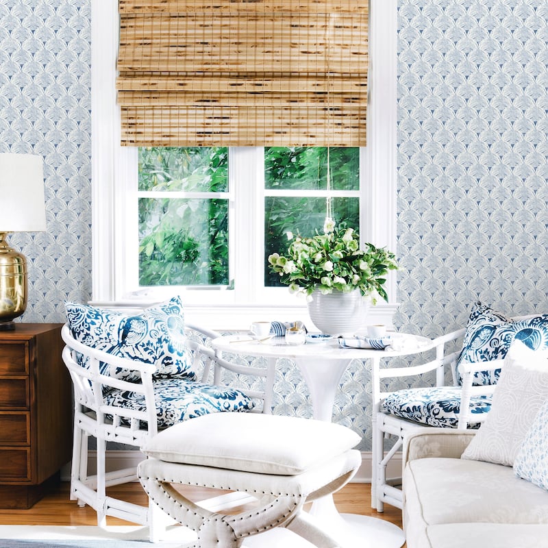 Chesapeake Santiago Blue Scalloped Wallpaper - 20.5 x 396 x 0.025