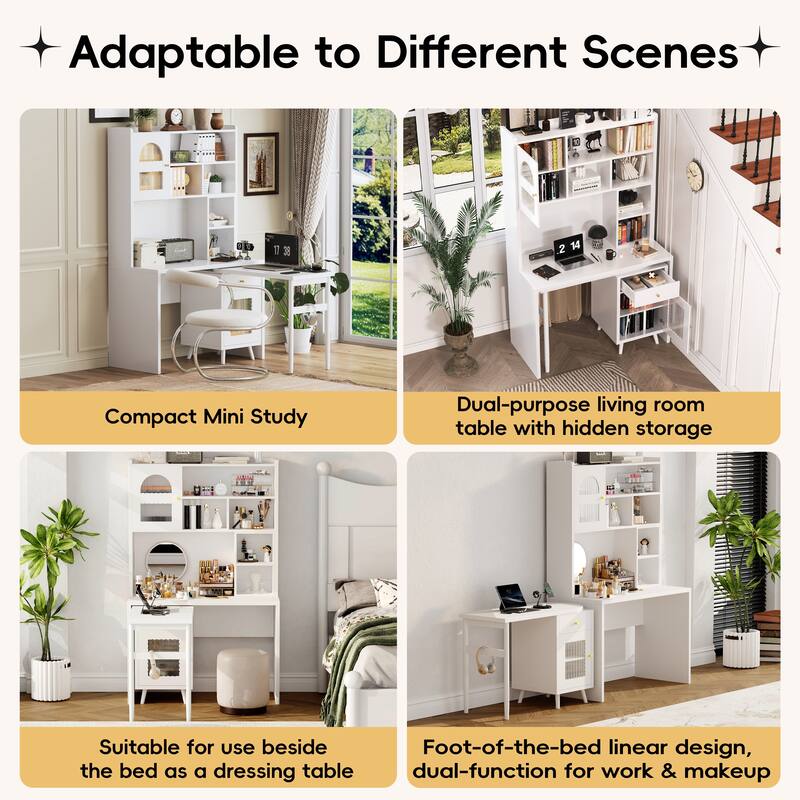43" x 70" Home Office Desk with 90° Adjustable Tabletop, Storage Drawer & Cabinets – Perfect for Gaming, Study & Work in Bedroom