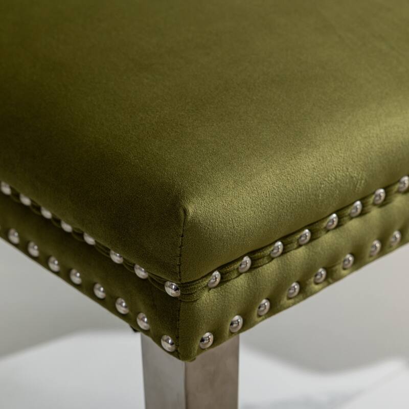 Tufted Solid Wood Velvet Upholstered Dining Chair with Chrome Steel Plating Legs Set of 2