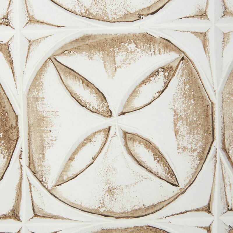 White Wooden Intricately Carved Geometric Home Wall Decor (Set of 2)