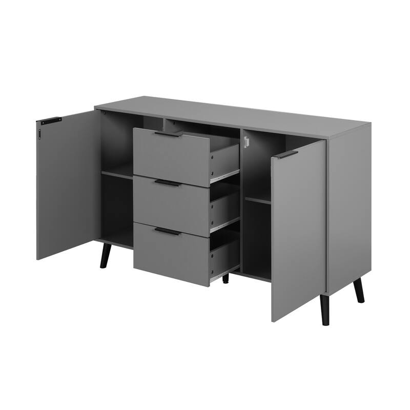 Sideboard Buffet Cabinet with 3 Drawers and 2 Doors - Gray