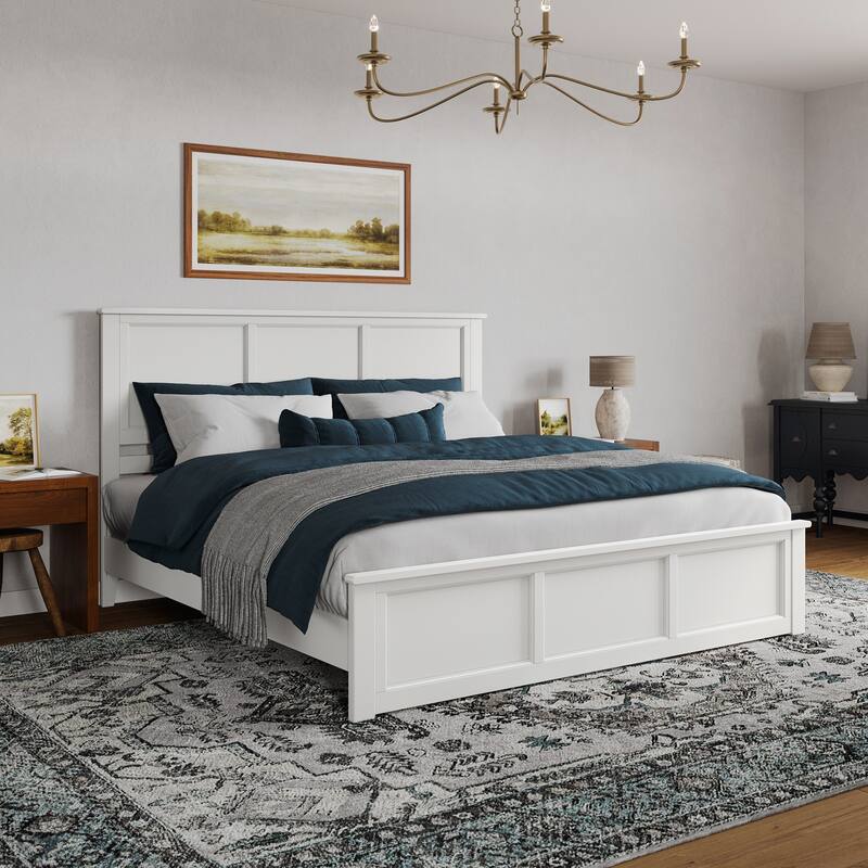 Charlotte Solid Wood Low Profile Platform Bed with Matching Footboard - White - King
