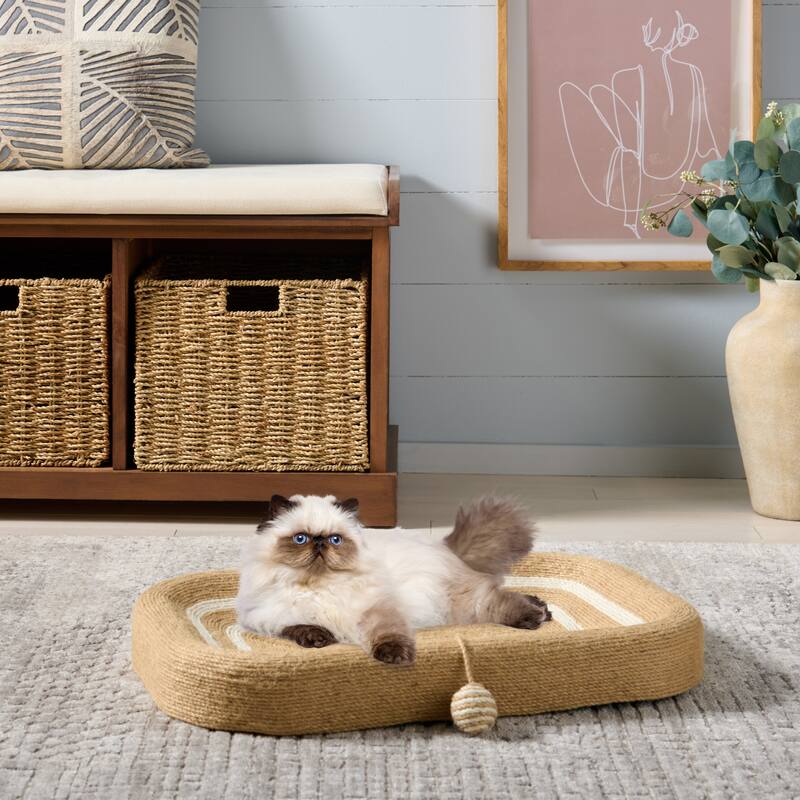 SAFAVIEH Home Natural Ivory 16"W x 24"L x 4"H Cat Scratch Toy SquareJute Bed - 16''W x 24''L x 4''H