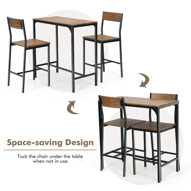 3 Pieces Bar Table Set with 2 Stools - 35.5" x 18" x 35"(L x W x H)