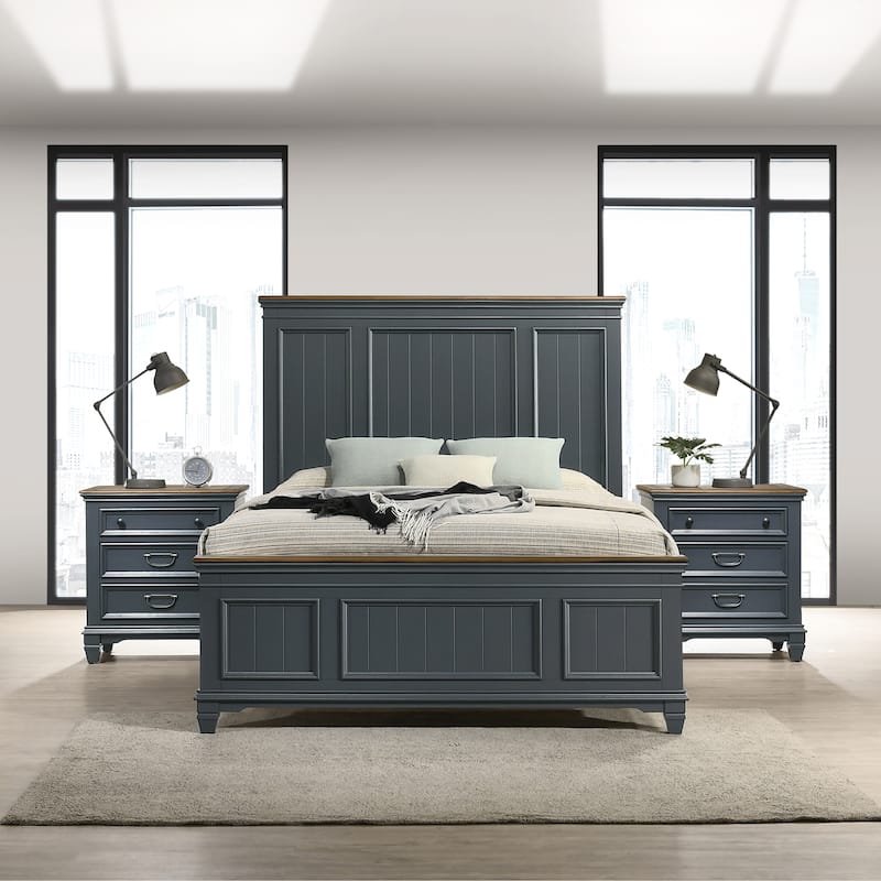 Roundhill Furniture Clelane Wood Bedroom Set with Bed, Dresser, Mirror, and Two Nightstands