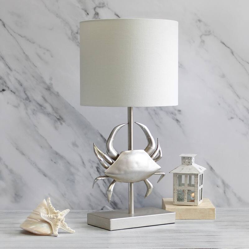 Coastal Pinching Crab Table Lamp with Drum Shade - 18.25" - Silver and White