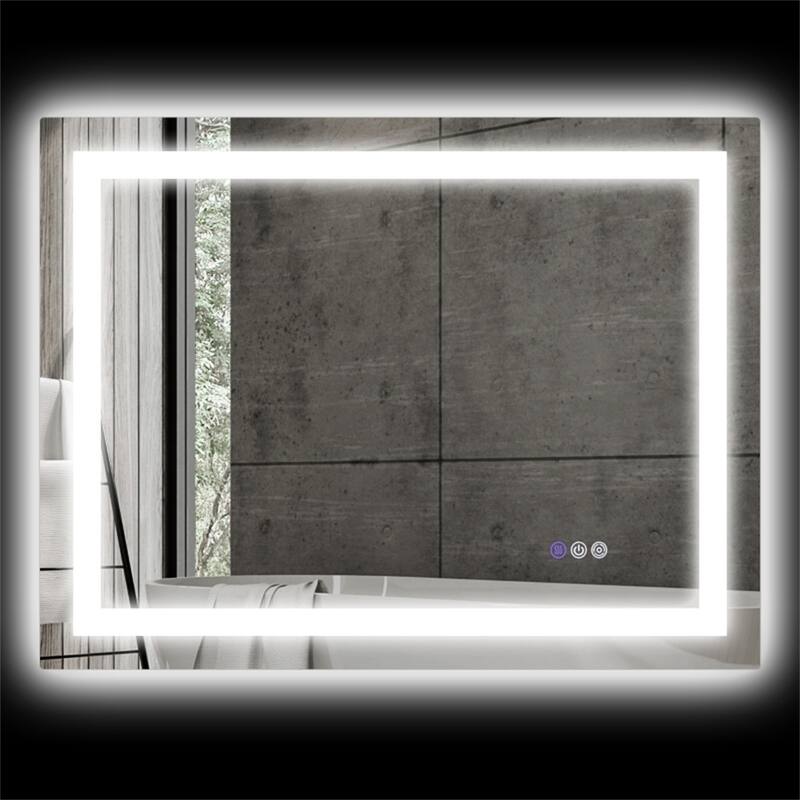 Clear Glass LED Vanity Mirror with Aluminum Frame, Defog and Touch Control - 31.5" W x 23.6" H x 1.6" D - Clear