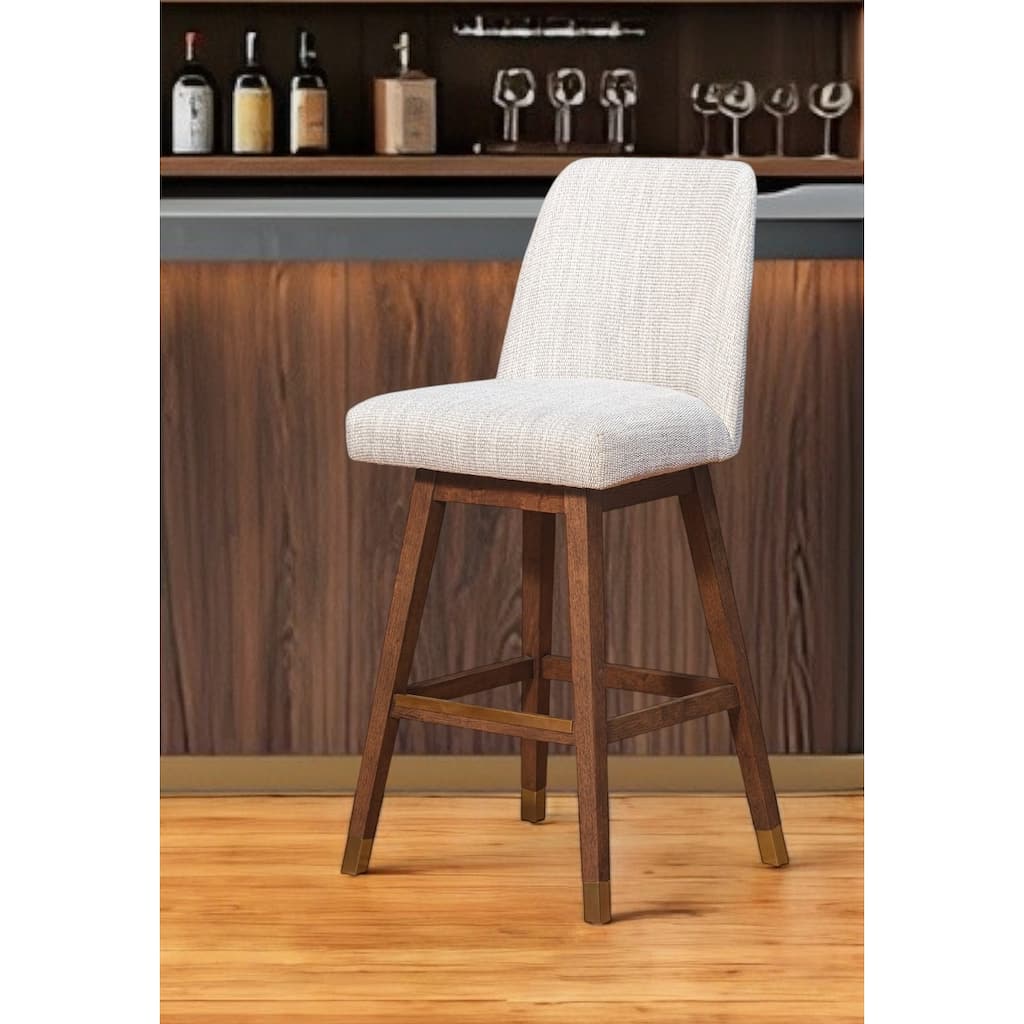 HomeRoots Beige and Brown Solid Wood Bar Height Swivel Bar Chair