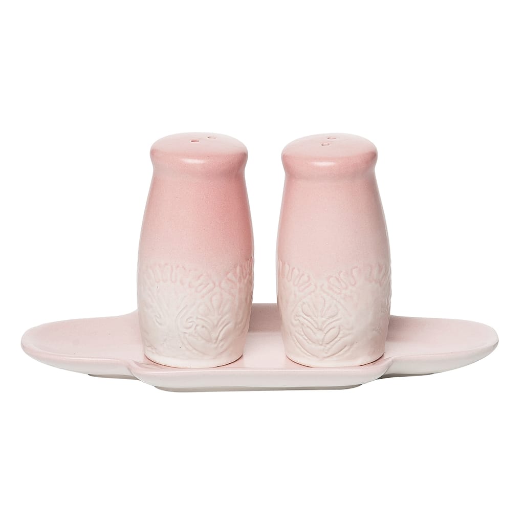 Transpac Ceramic 7.25" Pink Debossed Salt and Pepper Shakers