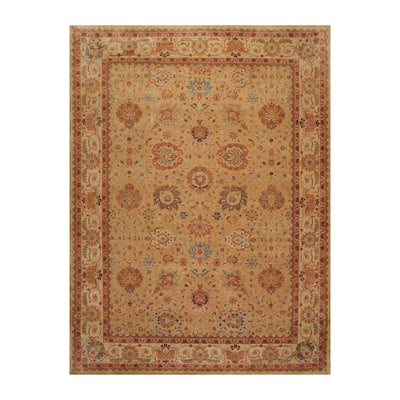 Hand Knotted 300 KPSI Pak Tan Wool Traditional Oriental Rug (9x12) - 9' x 11' 10''