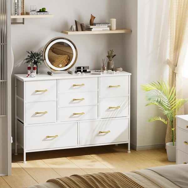 tv dresser for bedroom Snhomee Dresser TV Stand with 9 Drawers, Sturdy Metal Frame & Wood Top, Bedroom, Living Room, Hallway, Dorm room essentials, TV Stand Drawers 47.2