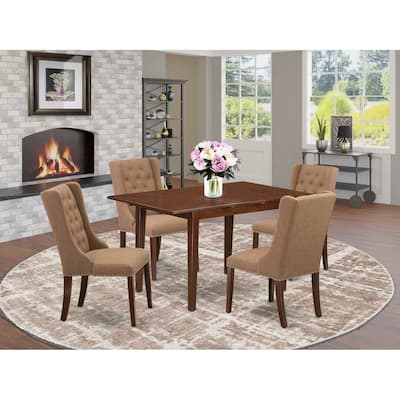 5-Piece Mahogany Finish Solid Wood Top Button Tufted Dining Room Set (Seats-4)