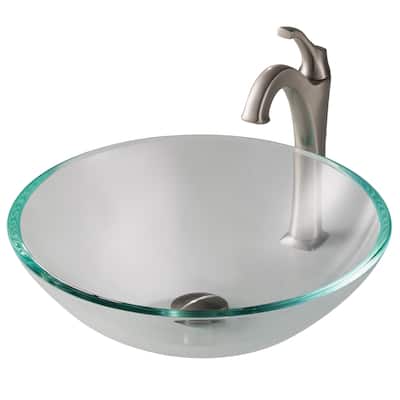 Kraus Glass Vessel Sink, Bathroom Faucet, Pop Up Drain, Mounting Ring