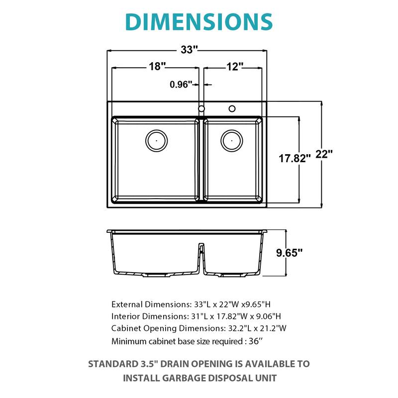 Granite Composite Double Bowl (60/40) Workstation Topmount Drop-in Kitchen Sink