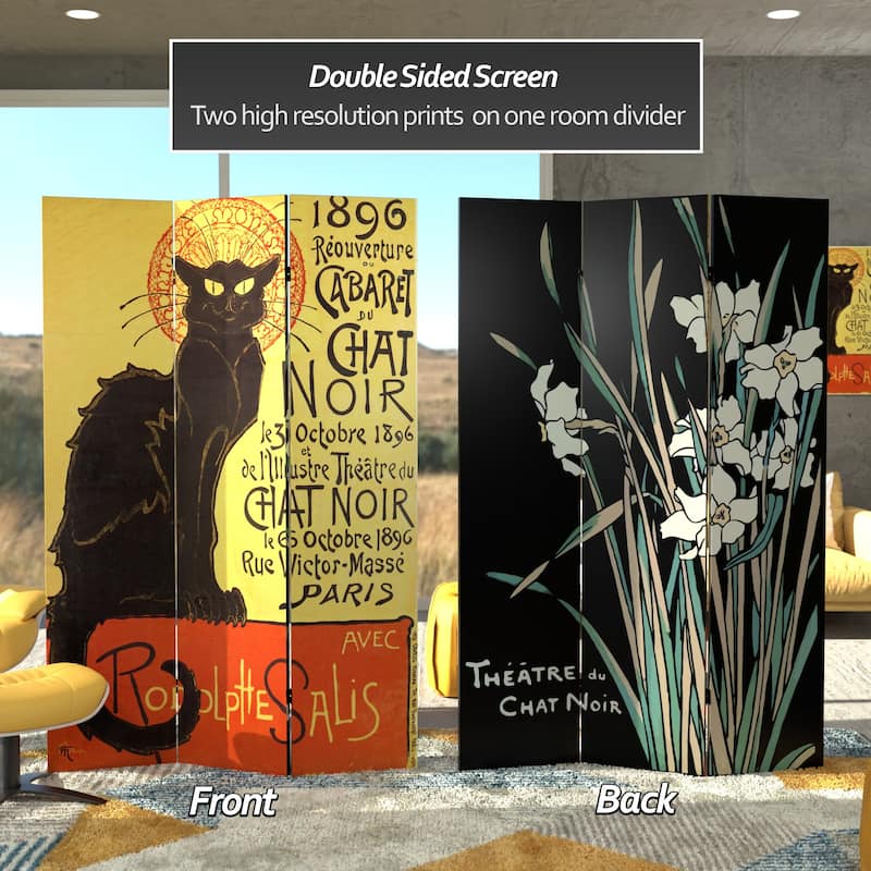Handmade Canvas Double-sided 6-foot Chat Noir Room Divider (China)