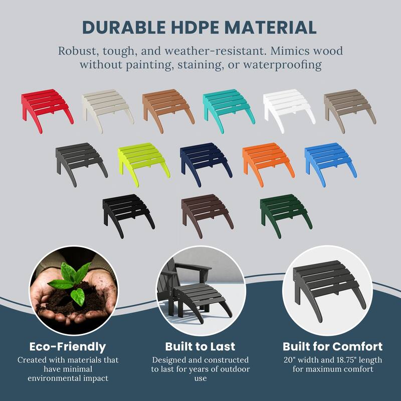Polytrends Laguna Hdpe All Weather Outdoor Patio Foldable Ottoman