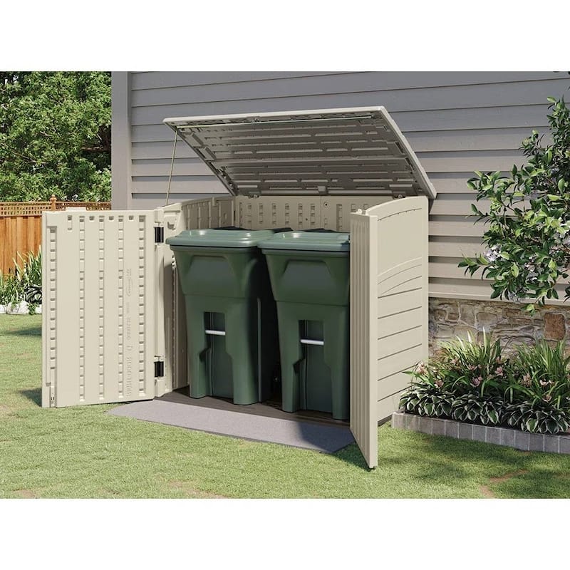 34 cu ft Plastic Outdoor Trash Can Storage Shed with Lockable Doors for Lawn Equipment - 53″ W × 32.5″ D × 45.5″ H