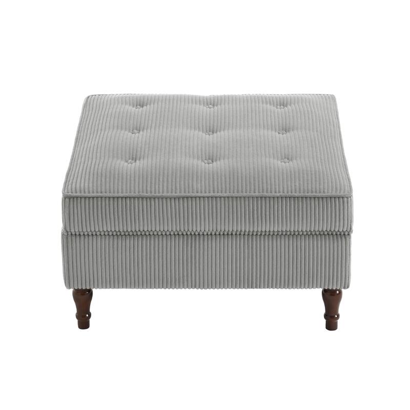 Modular Corduroy Tufted Storage Ottoman with Reversible Tabletop