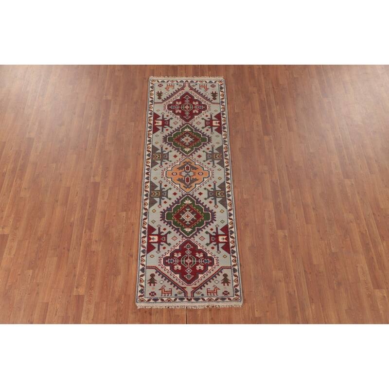 Tribal Kazak Oriental Runner Rug Handmade Wool Carpet - 2'7"x 7'9"