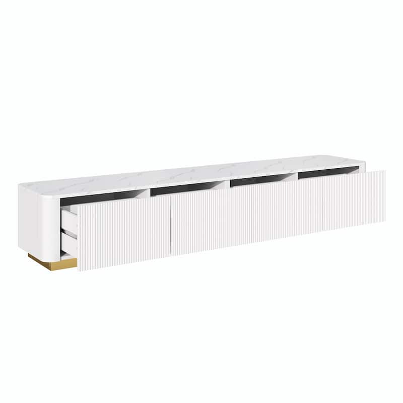 Luxury Fluted TV Stand for TVs Up to 85", Faux Marble Media Console with 4 Drawers