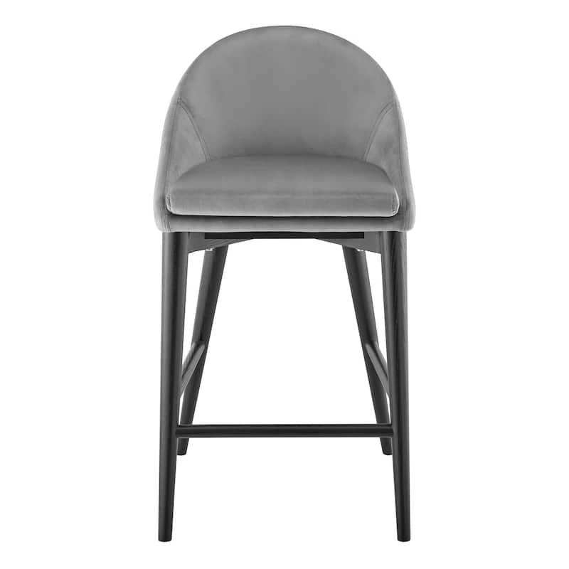 HomeRoots 26" Gray and Black Velvet and Solid Wood Low Back Counter Height Bar Chair