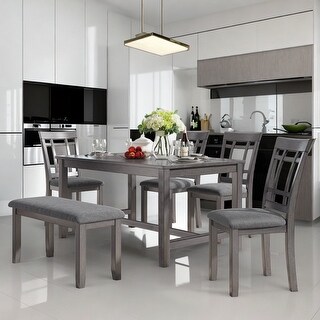 6 Piece Farmhouse Rustic Style Antique Graywash Wooden Dining Table set ...