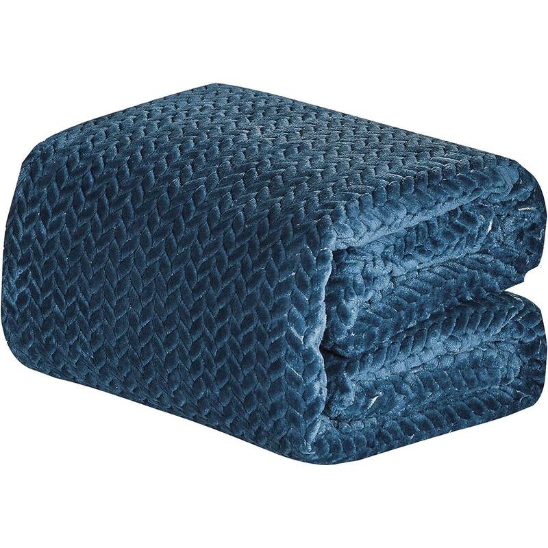Décor&More HomeEssentials Extra Heavy and Plush Chevron Braided King Size Microplush Jacquard Blanket (102" x 86") - Navy
