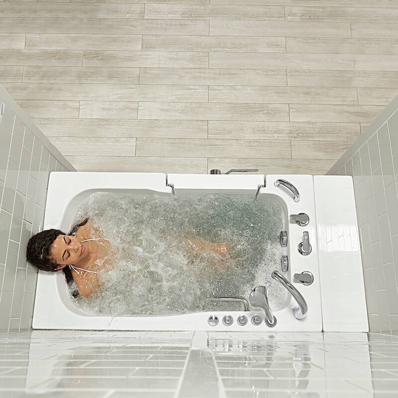 Ella Capri 30" Acrylic Hydro Massage Walk-In Bathtub with Outward Swing Door, 5 Piece Fast Fill Faucet, 2" Dual Drain