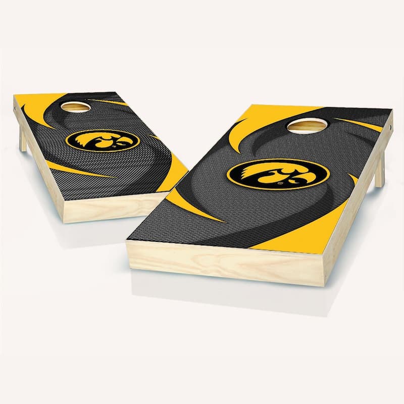 Iowa Hawkeyes Swoosh Outdoor Cornhole Board Set - Include Case + Hole Lights