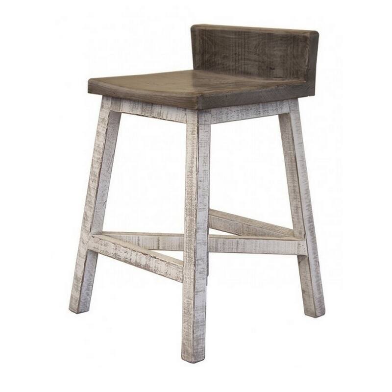 Suga 24 Inch Counter Height Stools, Set of 2, Farmhouse, Solid Pine Wood, Ivory, Gray