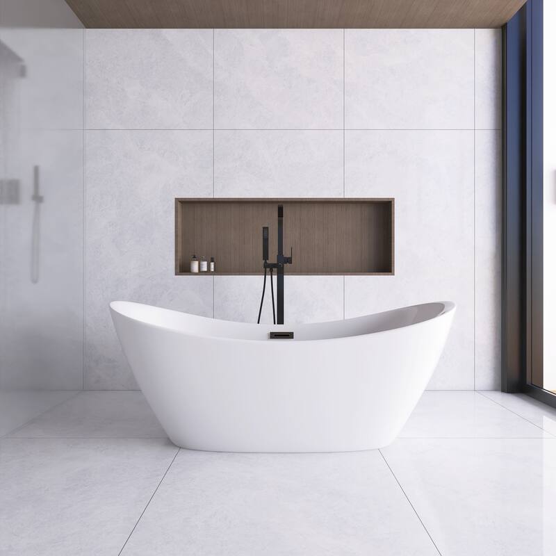 67 in. x 30 in. Acrylic Freestanding Flatbottom Soaking Bathtub in Glossy White