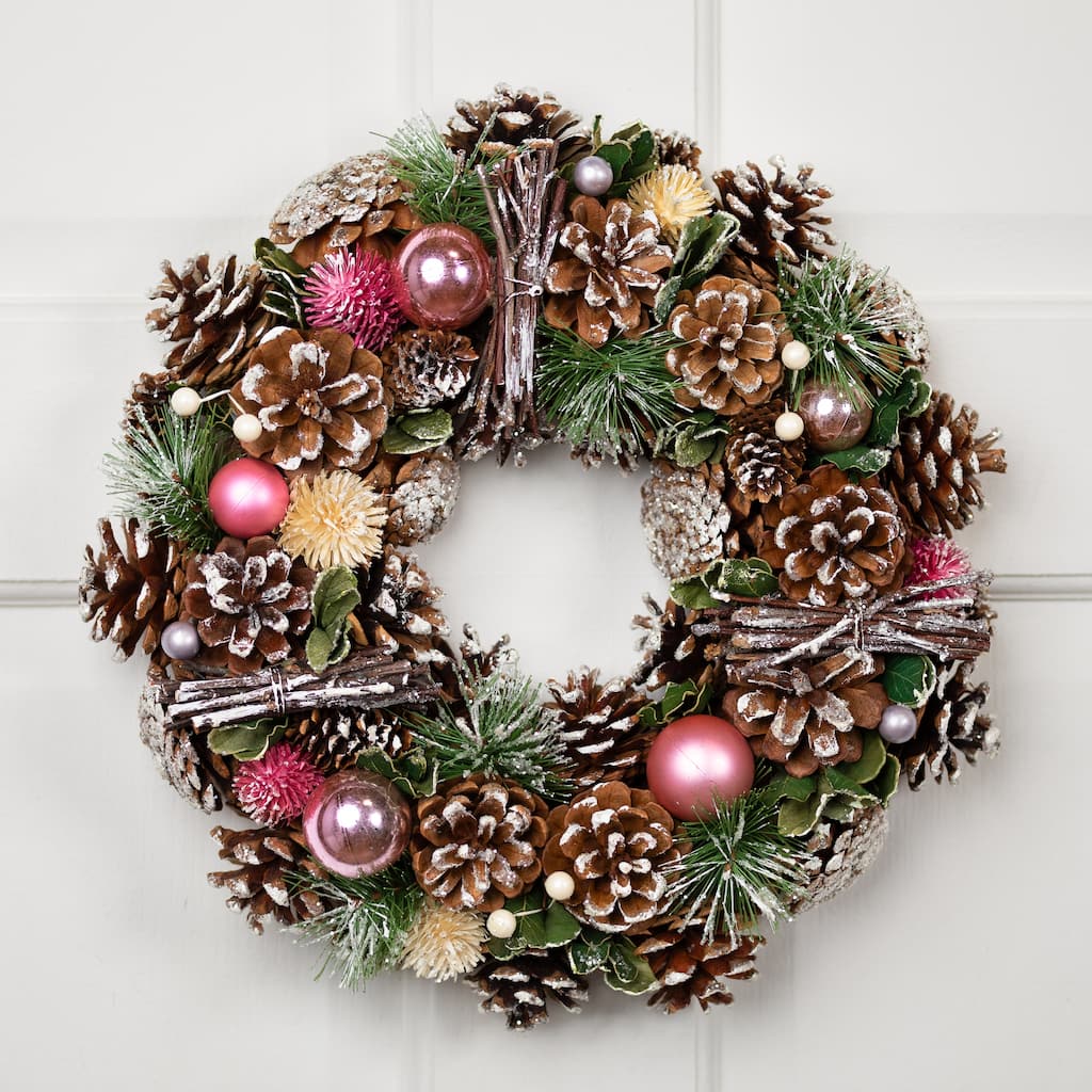 Pinecone, Twig and Thistle Frosted Artificial Christmas Wreath - 13.5" - Unlit
