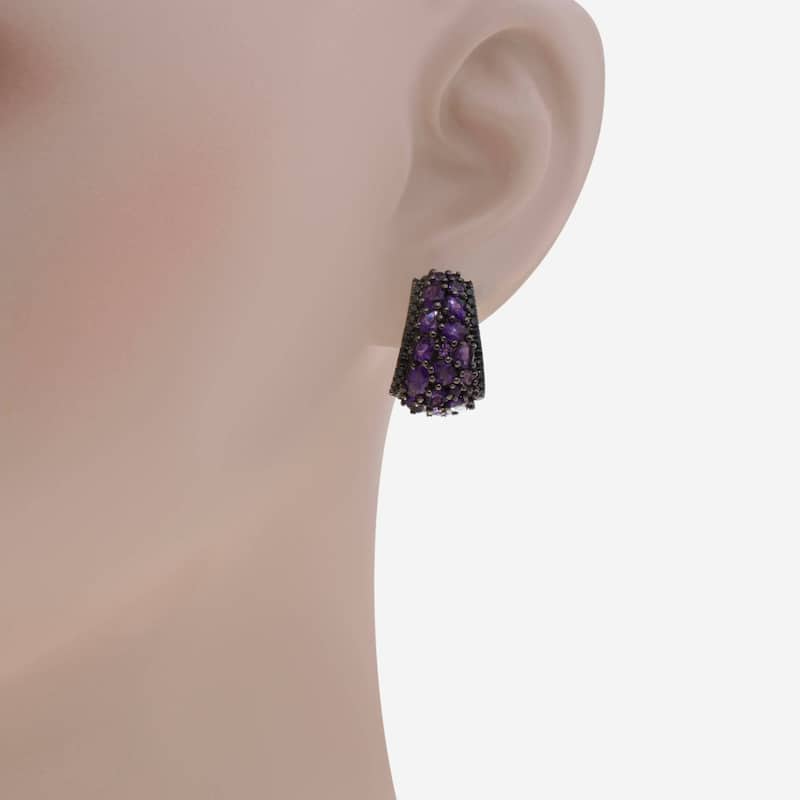 Charles Krypell Roxy Sterling Silver and 14K White Gold, Amethyst and 0.50ct. tw. Black Sapphire Drop Earrings