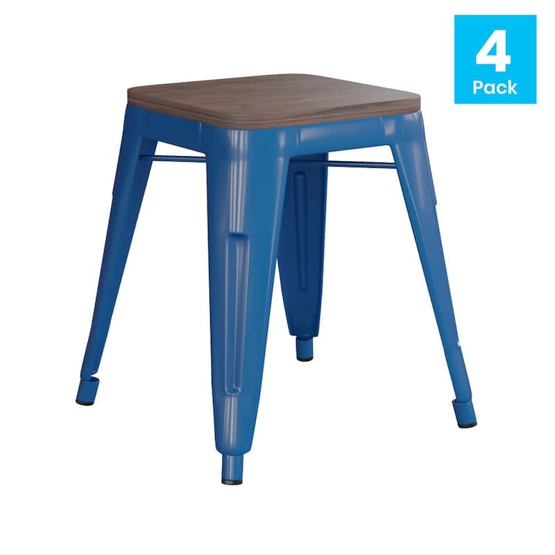 Set of 4 18" Table Height Indoor Stackable Metal Stool with Wood Seat