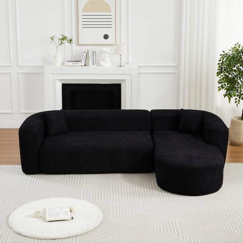 109.4" L-Shaped Chenille Boneless Sectional Sofa with Two Throw Pillows