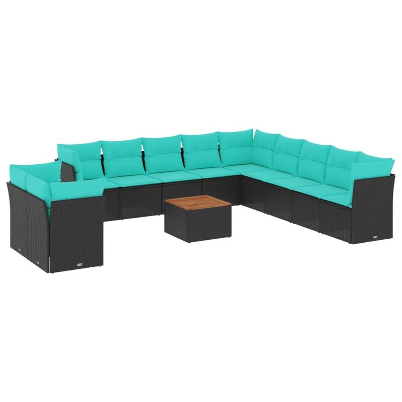 vidaXL 12 Piece Patio Sofa Set with Cushions Black Poly Rattan - 24.4 x 24.4 x 27.2