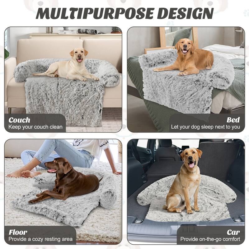 Costway Plush Calming Dog Couch Bed with Anti-Slip Bottom Plush Mat - Gray