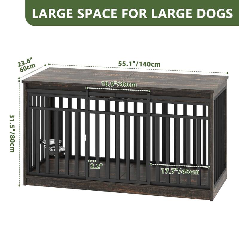 55" Large Dog Crate Furniture Dog Kennel with Sliding Doors