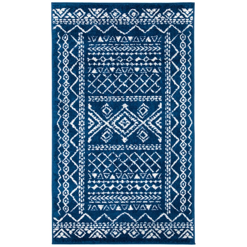 SAFAVIEH Tulum Hinnertje Rustic Moroccan Boho Tribal Distressed Rug - 2' x 4' - Navy/Ivory
