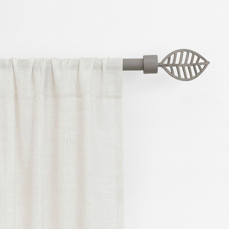Adjustable Single Curtain Rod 50"-82" with Leaf Finials and Brackets, Available in Taupe, Gray, or Black - 50" to 82" L x 5/8" D