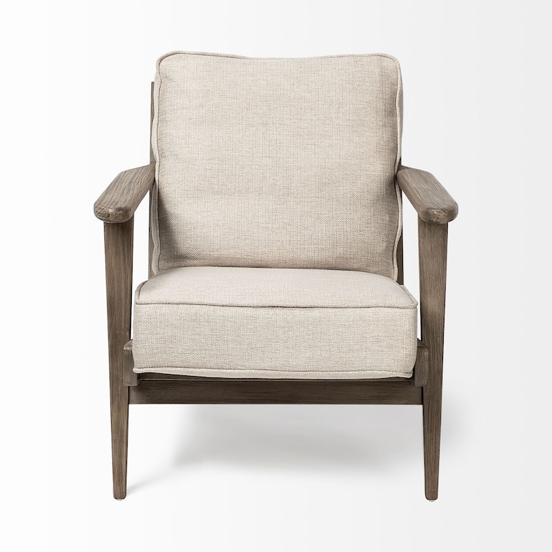 HomeRoots 31" Cream and Brown Fabric Lounge Chair - 31' X '32' X '28