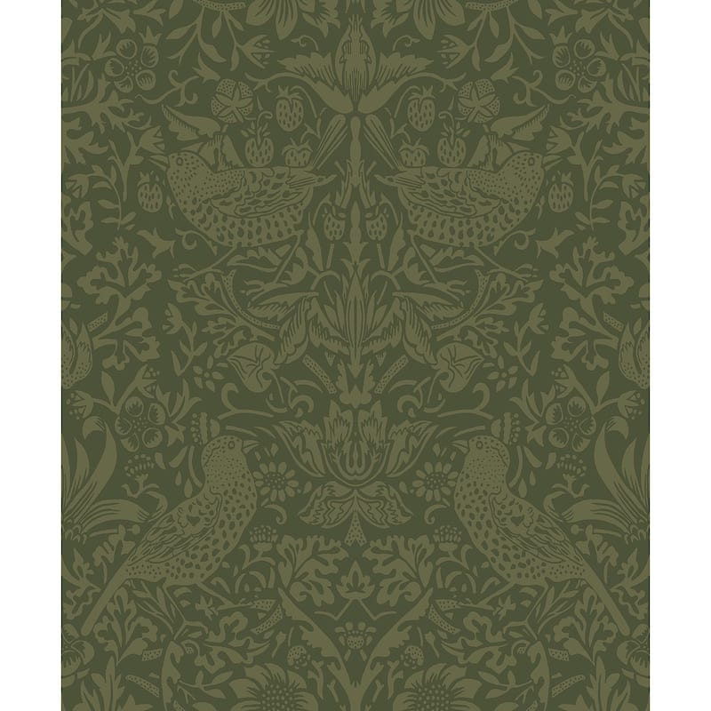 Seabrook Designs Tonal Bird Garden Prepasted Wallpaper - 20.9 in. W x 33 ft. L - Moss Green