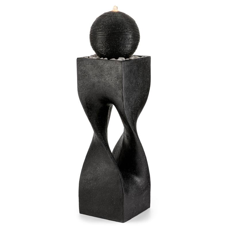 Glitzhome Modern Geometric Oversized Pedestal Sphere Polyresin Outdoor Floor Fountain with Pebbles