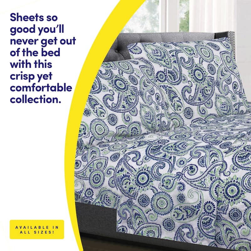 Modern Paisley 4-Piece Patterned Deep Pocket Bed Sheet Set