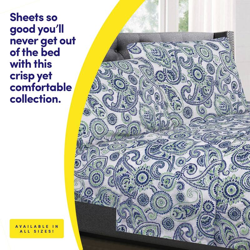 Sweet Home Collection 4 Piece Modern Paisley Printed Sheet Set, Double Brushed Microfiber