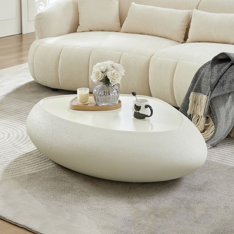 47.24" Fiberglass Oval Faux Matte Rocks Coffee Table