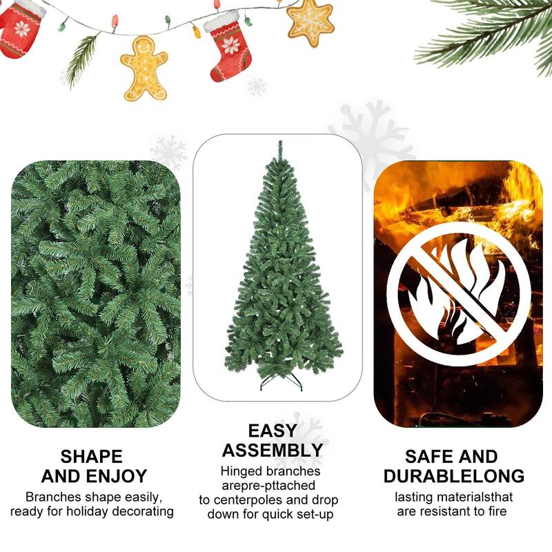 Full Green Artificial Christmas Tree with Hinged Structure & Metal Stand
