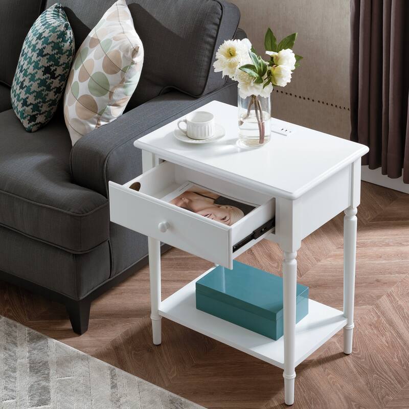 Coastal Charging Nightstand Side Table One Drawer