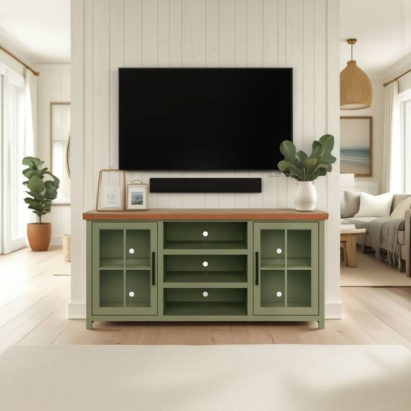 Bridgevine Home Modern Farmhouse 67 inch TV Stand Console for TVs up to 80 inches, No Assembly Required, Two-Tone Finish